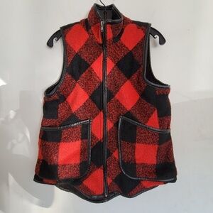 Jolt Black Red Buffalo Plaid Check Fleece Sherpa Lined Zip Vest Size Small